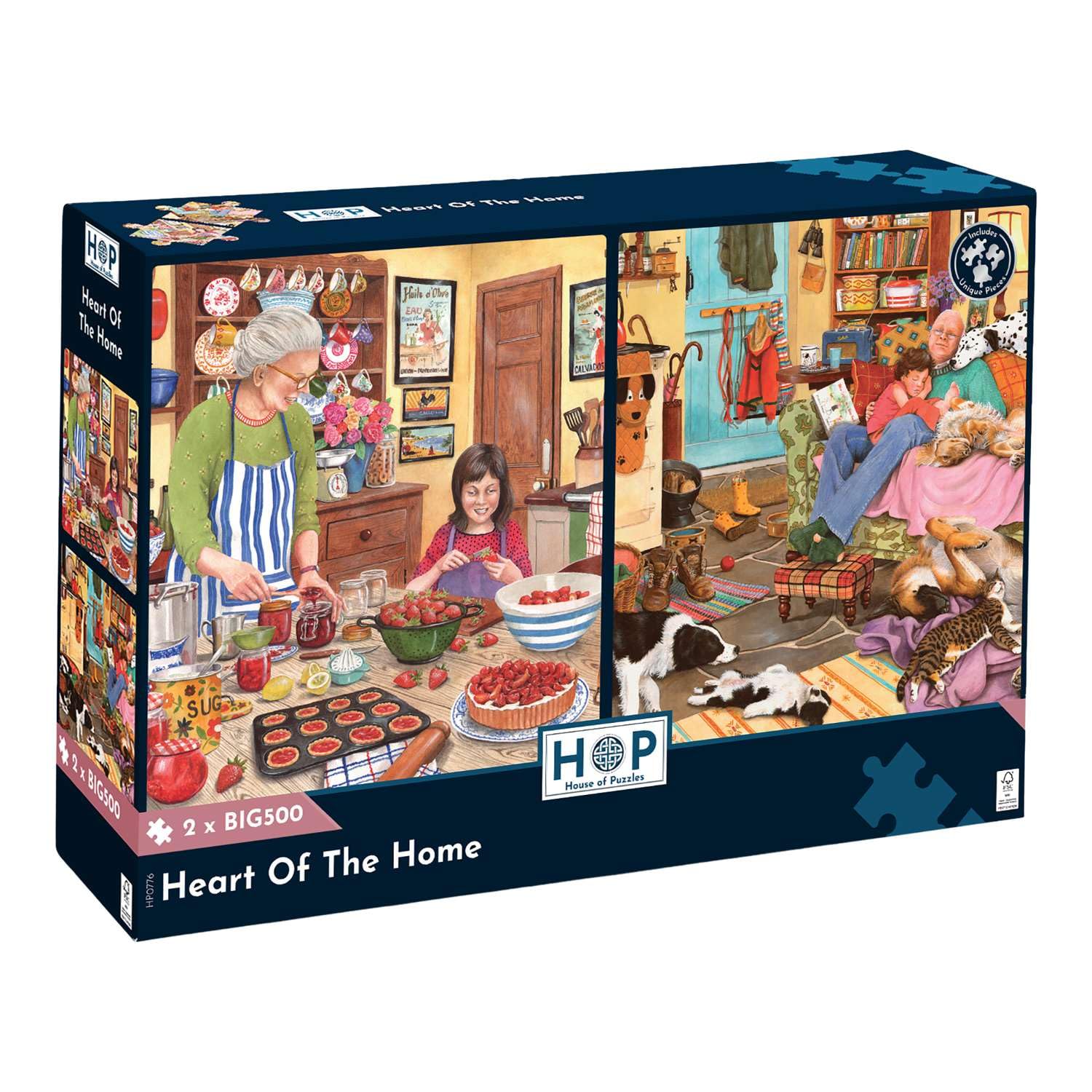 The House of Puzzles Heart Of The Home Jigsaw Set, 2 x BIG 500 Piece Jigsaws for Adults Multi Puzzle Pack, Artist Illustrated