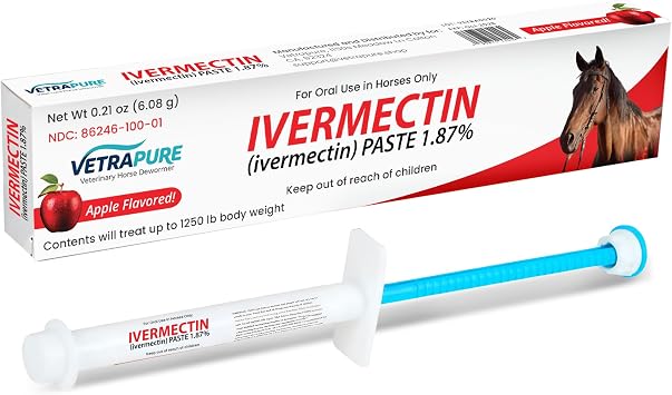 Ivermectin Horse Paste 1.87% Apple Flavored Horse Dewormer, Equine Wormer Paste, Horse Wormer, 6.08g Tube, Treats Up to 1,250 lbs Each 1 Pack