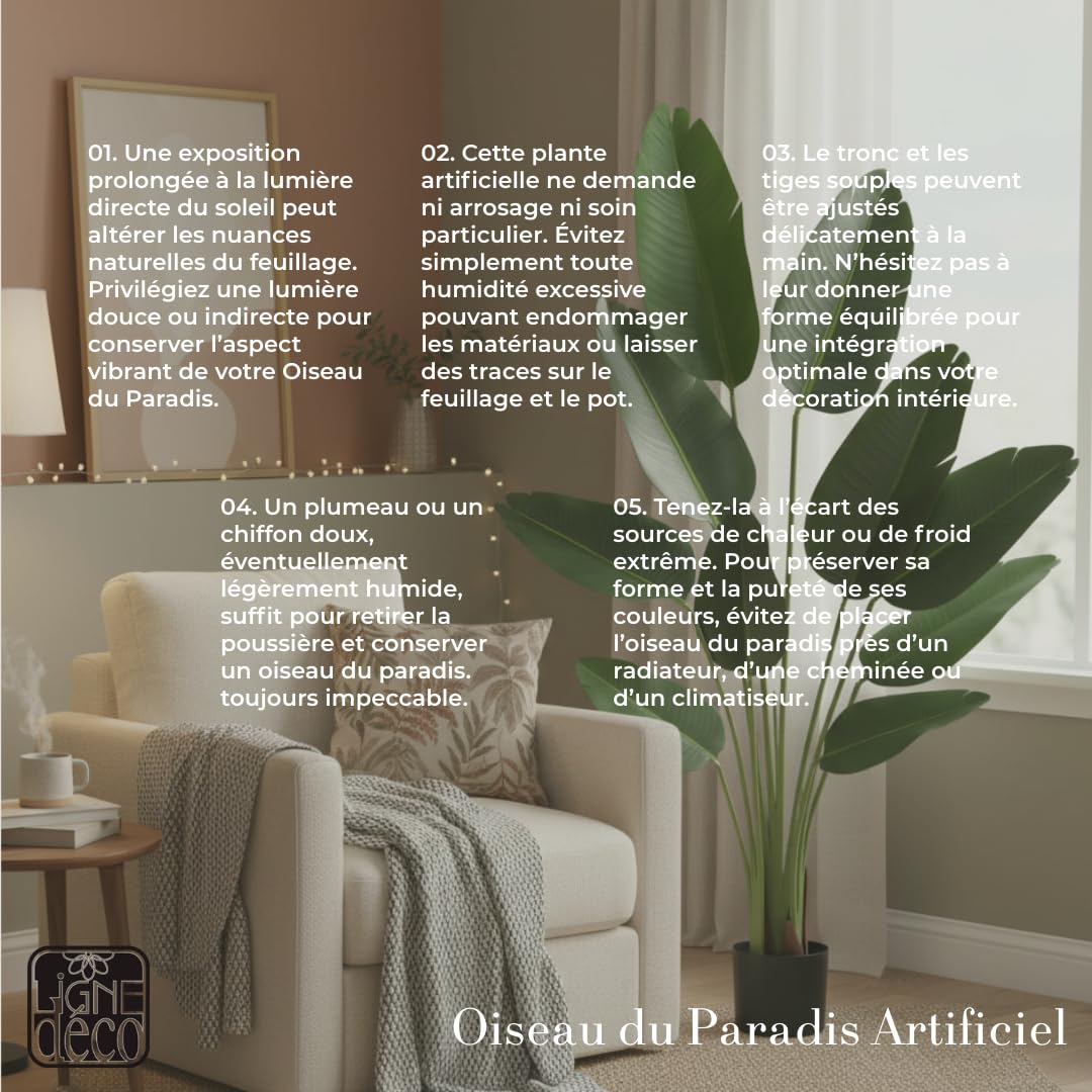 Ligne Déco – Oiseau du Paradis Artificiel 160 cm | Plante Tropicale Artificielle Haut de Gamme Pot Plastique Noir Interieur Imitation Terre | Decoration Maison Élégante | Fausse Plante Interieur Chic