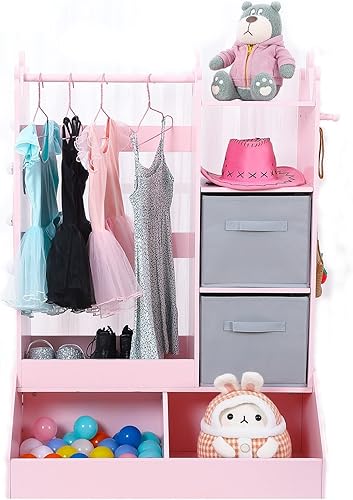 ShiningLove Cómoda de armario para niños, armario de almacenamiento para niñas con luz y espejo, regalo para mayores de 4 años, rosa, L