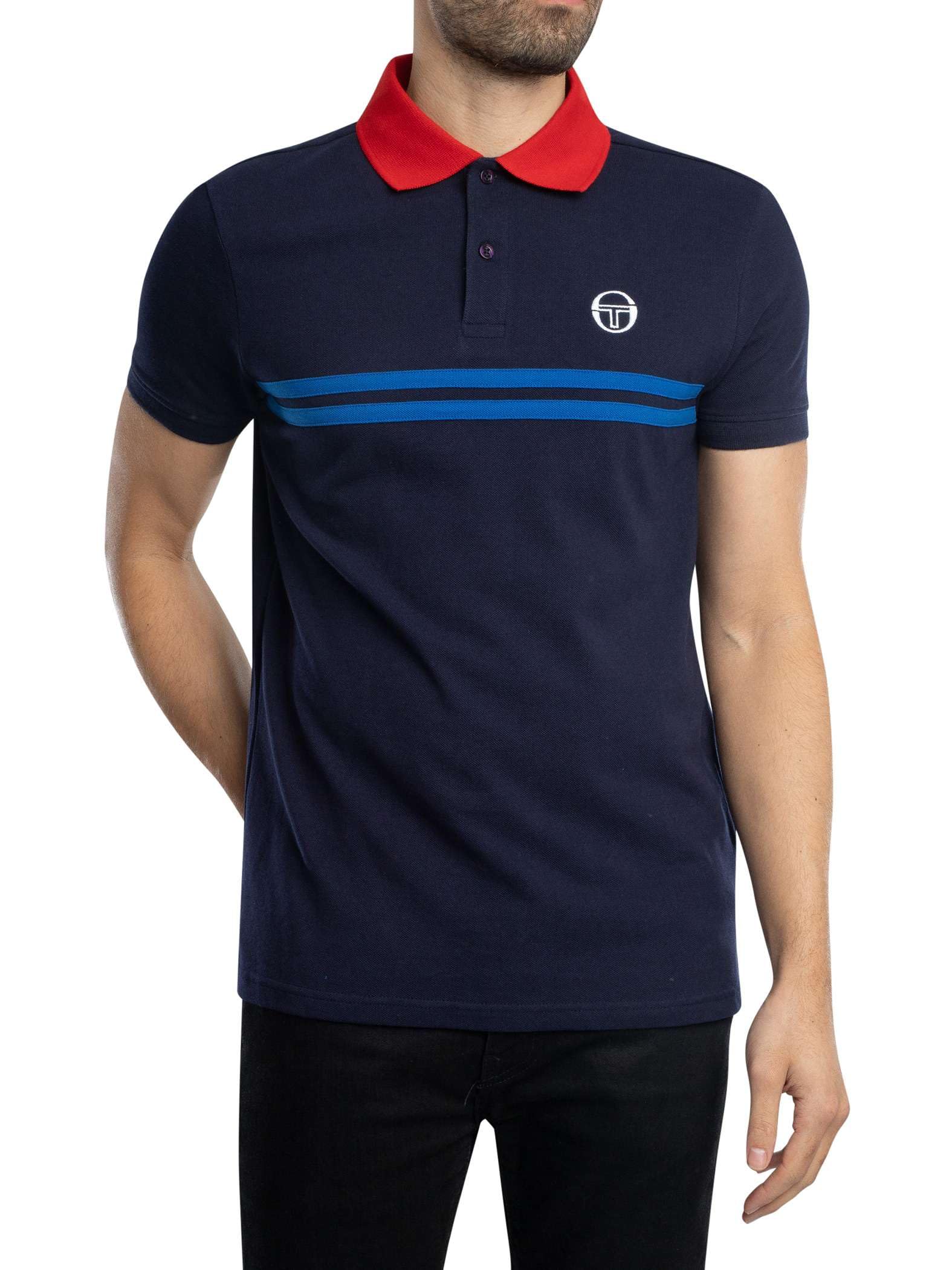 Sergio Tacchini Men's Maritime Blue/Adrenaline Rush/Nautical Supermac Polo Shirt, Medium