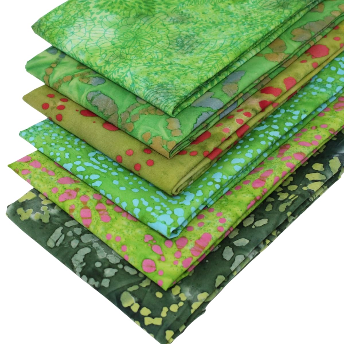 6 Fat Quarters Bundle - 'Lush Green and Blue Batiks' - 100% Cotton Ideal for Quilting and Craft Sewing (Includes Free Patchwork Pattern by Overdale Fabrics)