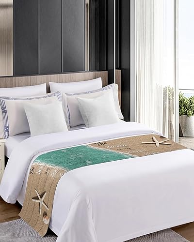 Miniatura 4 de ZFUNCING Caminos de cama con estrellas de mar y conchas del océano costero para dormitorio, hotel, decoración de ropa de cama con texto en inglés