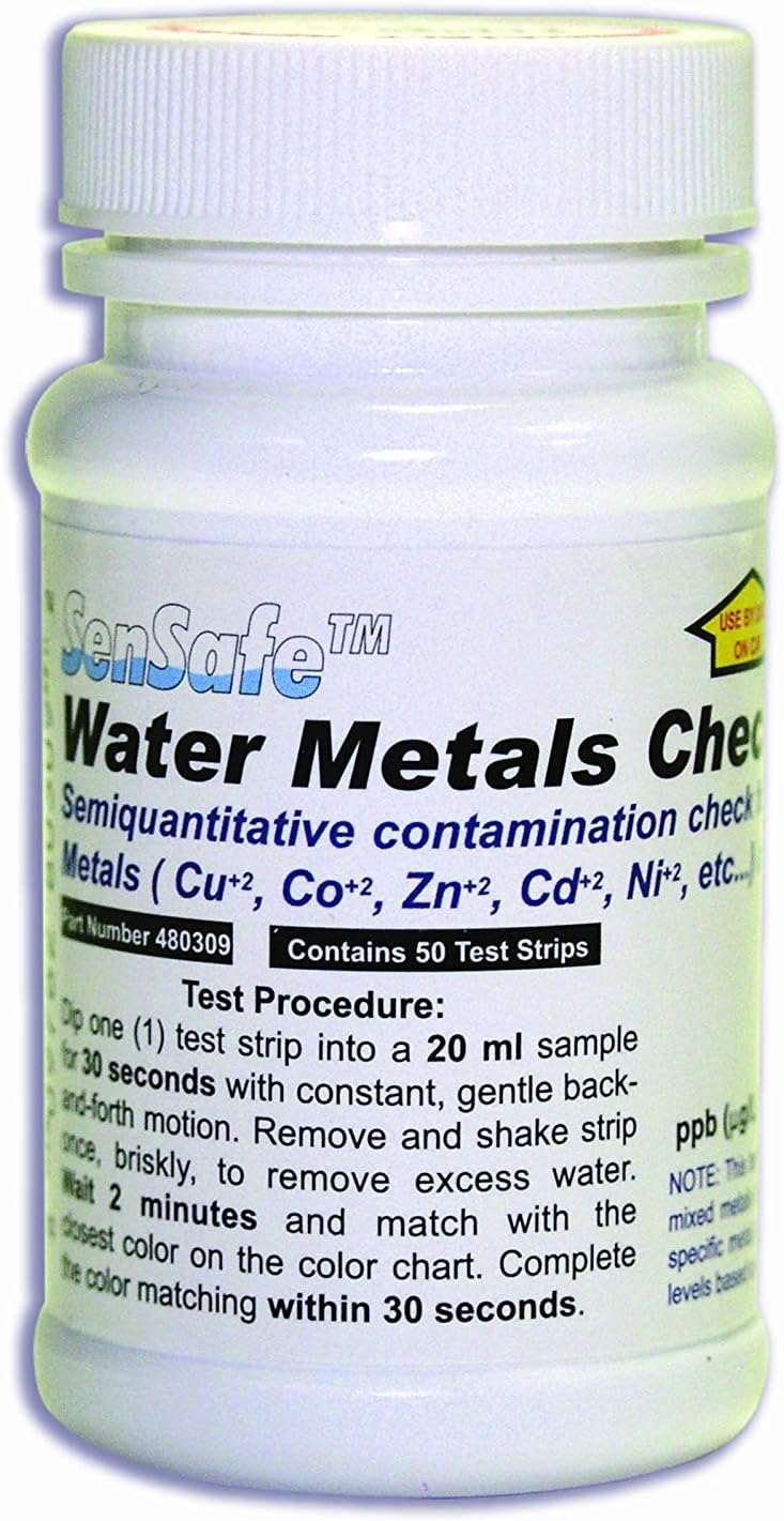 50 Heavy Metal Test Strips - Testing Kit for Iron, Copper, Cobalt, Zinc, Cadmium, Nickel, Lead, Mercury