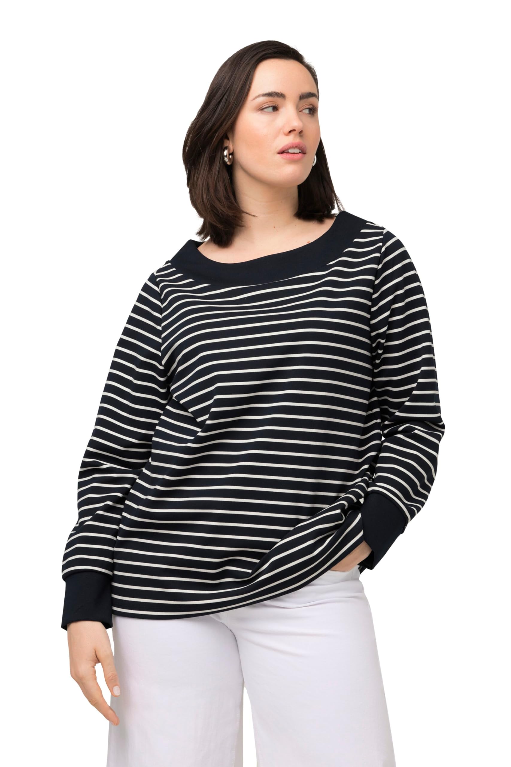 ULLA POPKEN Felpa, A Righe, Scollo A Barca, Maniche Lunghe Maglia di Tuta Donna