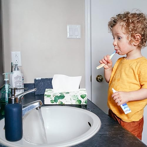 Miniatura 5 de Paquete de 12 cajas de pañuelos faciales suaves a granel, caja de 2 capas, hojas de eucalipto verdes, cajas de pañuelos faciales lisas, caja plana