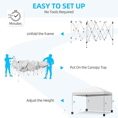 Miniatura 4 de DWVO Toldo desplegable de 10 x 10 pies con 1 pared lateral extraíble, toldo al aire libre fácil de instalar con 4 cuerdas, 8 estacas, 4 pesos de
