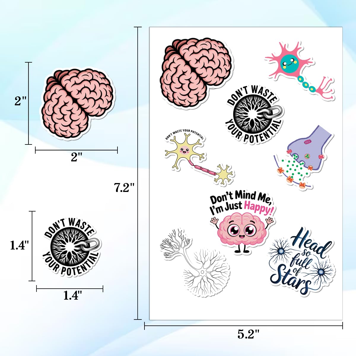64PCS Neuroscience Brain Stickers – Funny Psychology Neuron Vinyl Stickers for Laptop, Water Bottles, Journals, Medical Students, Psych Nurse Gifts, Mental Health