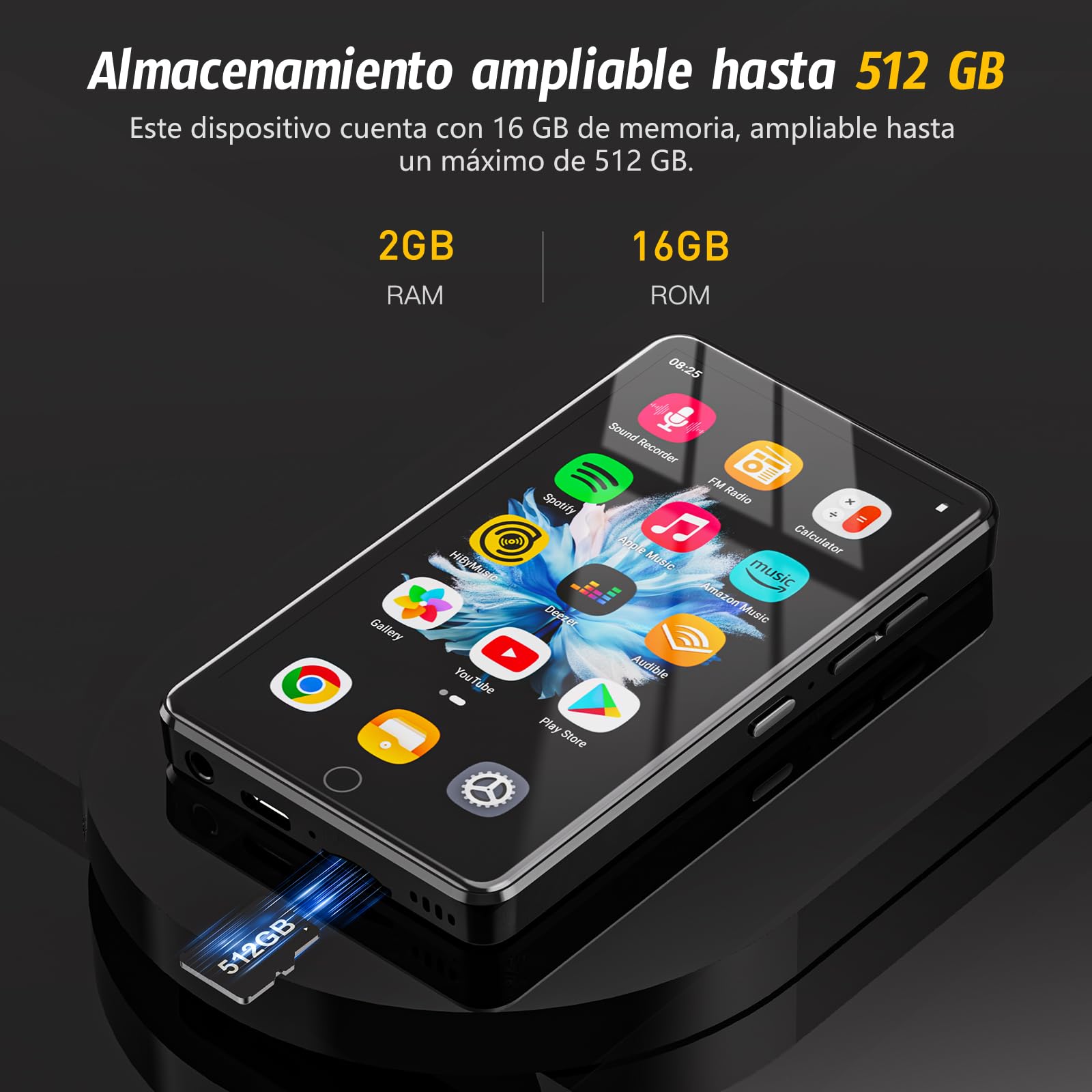 Reproductor MP3 de 16GB con WiFi y Bluetooth, Pantalla táctil IPS HD de 4,02 Pulgadas, Reproductor de MP4 con Altavoz, Reproductor de música para niños, Reproductor de música Android con Spotify