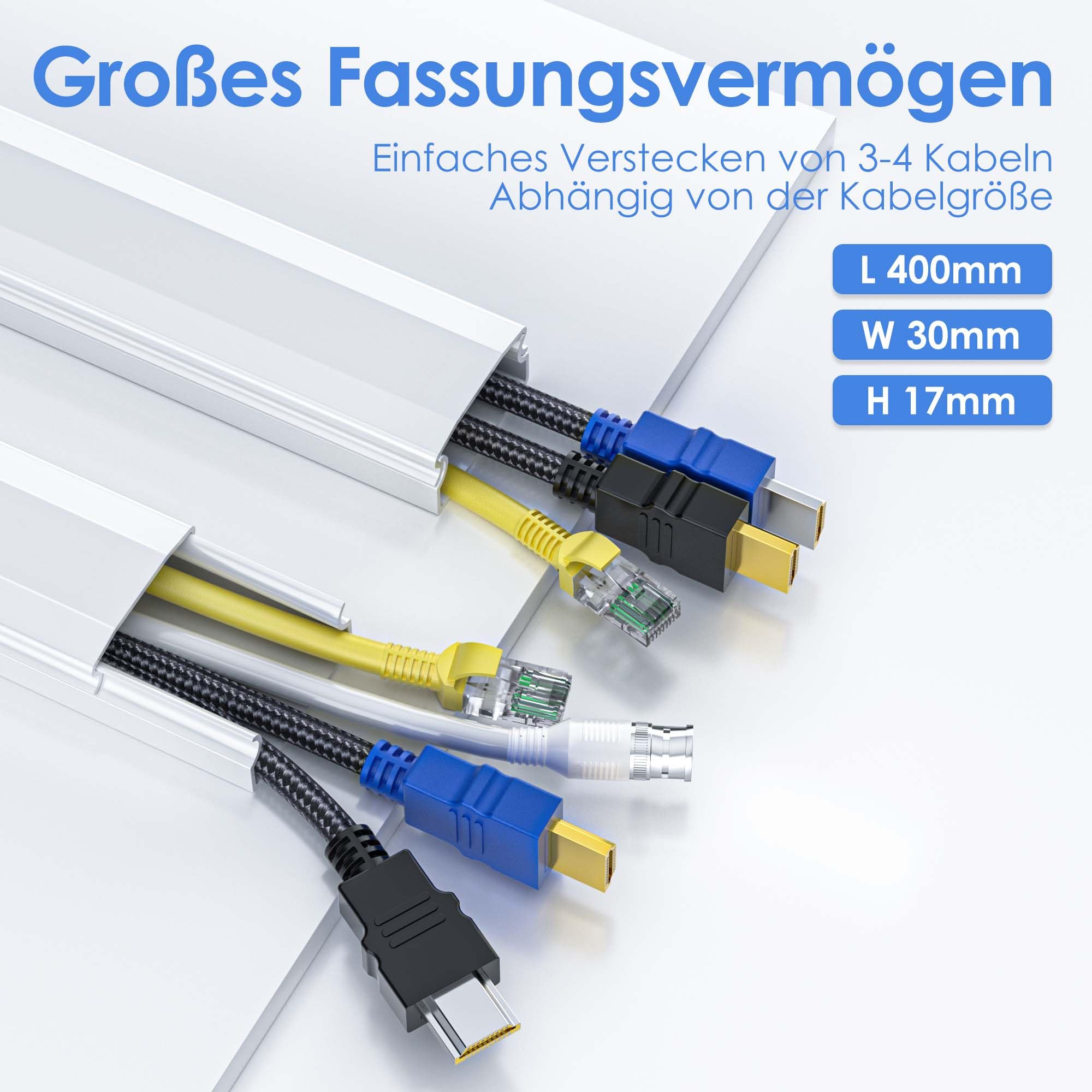 kinkaivy Kabelkanal, 2.4M (6 Stück - 30x17 mm) Kabelkanal Selbstklebend Weiß, PVC Kabelkanäle TV, Kabelabdeckung um Kabels für Computer zu Hause oder im Büro zu Verstecken