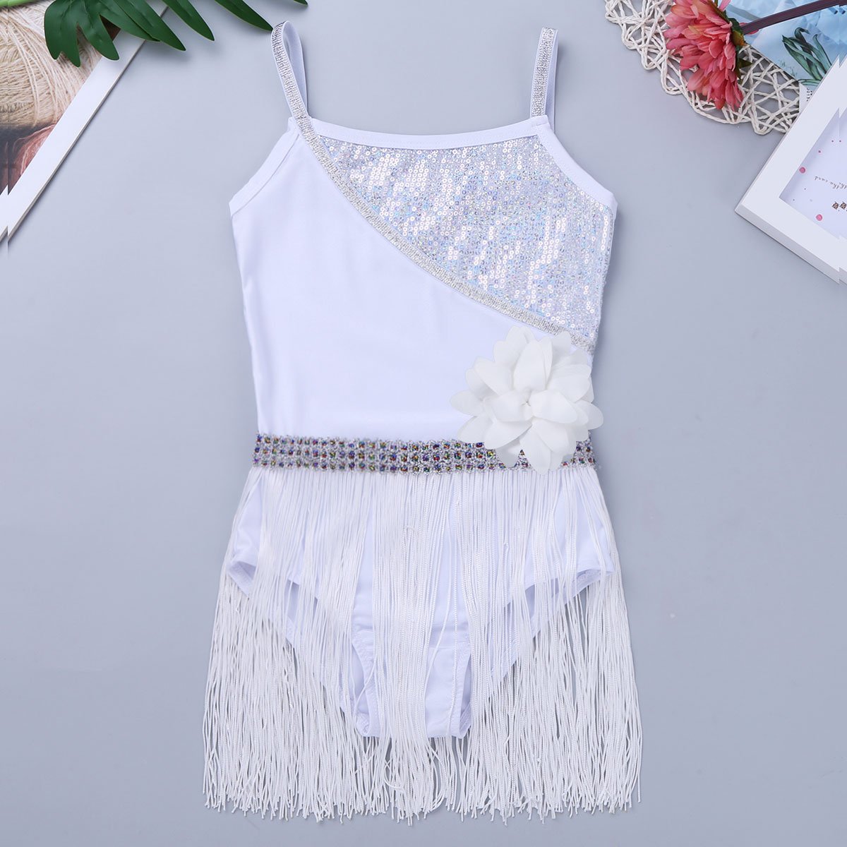 Robe Danse Fille TiaoBug - Paillettes & Franges Pour Latin, Salsa, Chacha - 3-12 Ans