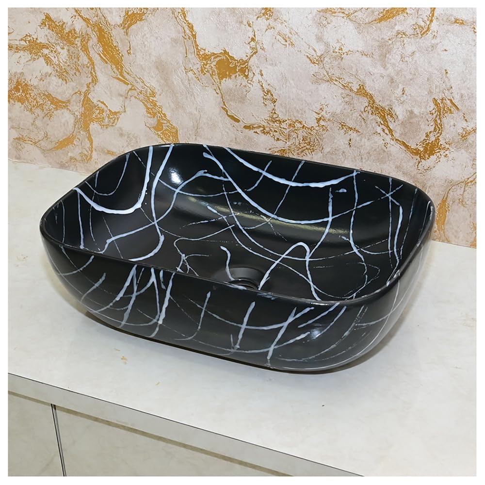 Kamal Enterprisez Marble Vessel Sink with Drainboard, Bathroom Vanity Sink for Home Decoration, Black and White | Wash Basin For Bathroom |bathroom Accessories