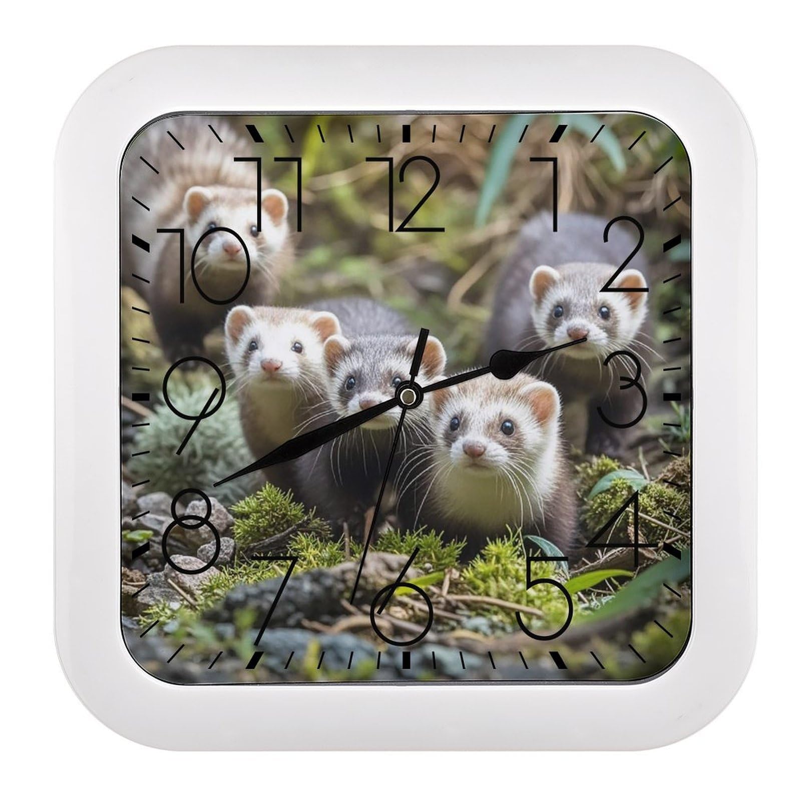 LZQPOEAS Ferrets Wall Clock Fashionable Versatile Silent Wall Clock Simple Elegant Non Ticking Analog Clocks Easy to Install Square Modern Clocks for Home Decoration