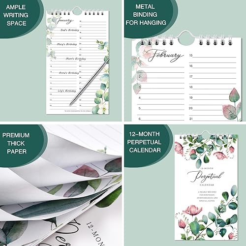 Miniatura 4 de Calendario perpetuo  Calendario perpetuo de 12 meses sin fecha de enero a diciembre, calendario perpetuo de 5 x 10 pulgadas para recordar