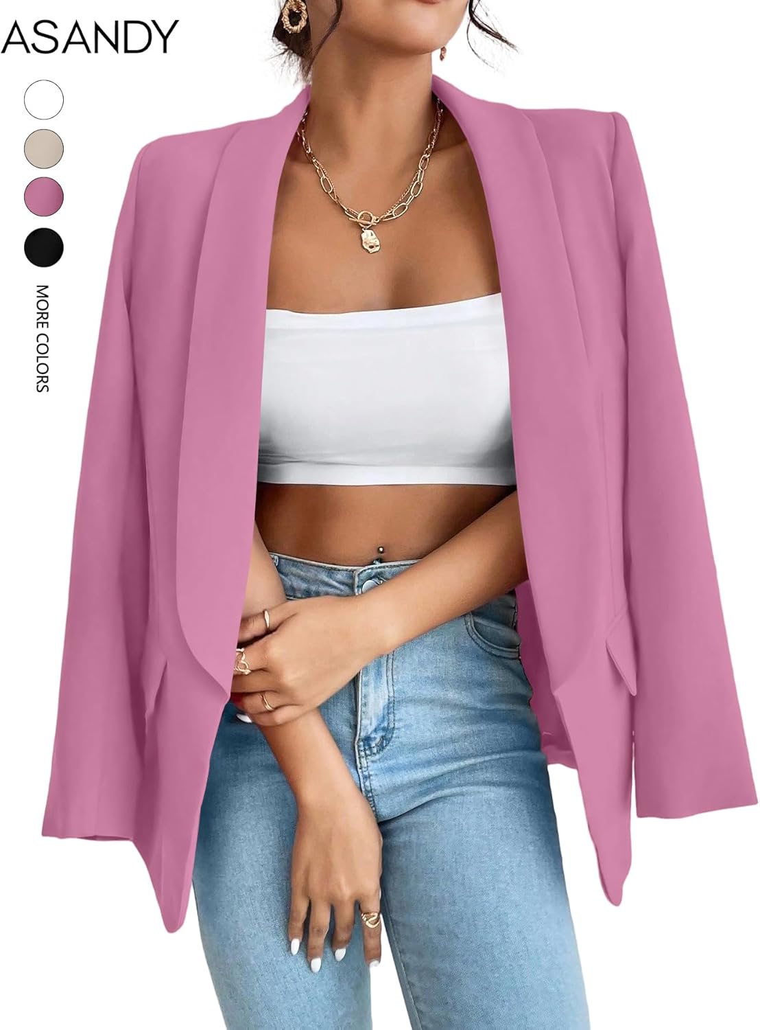 Women Blazer Suit Jacket Notched Collar Casual Work Office Blazers - Image 2