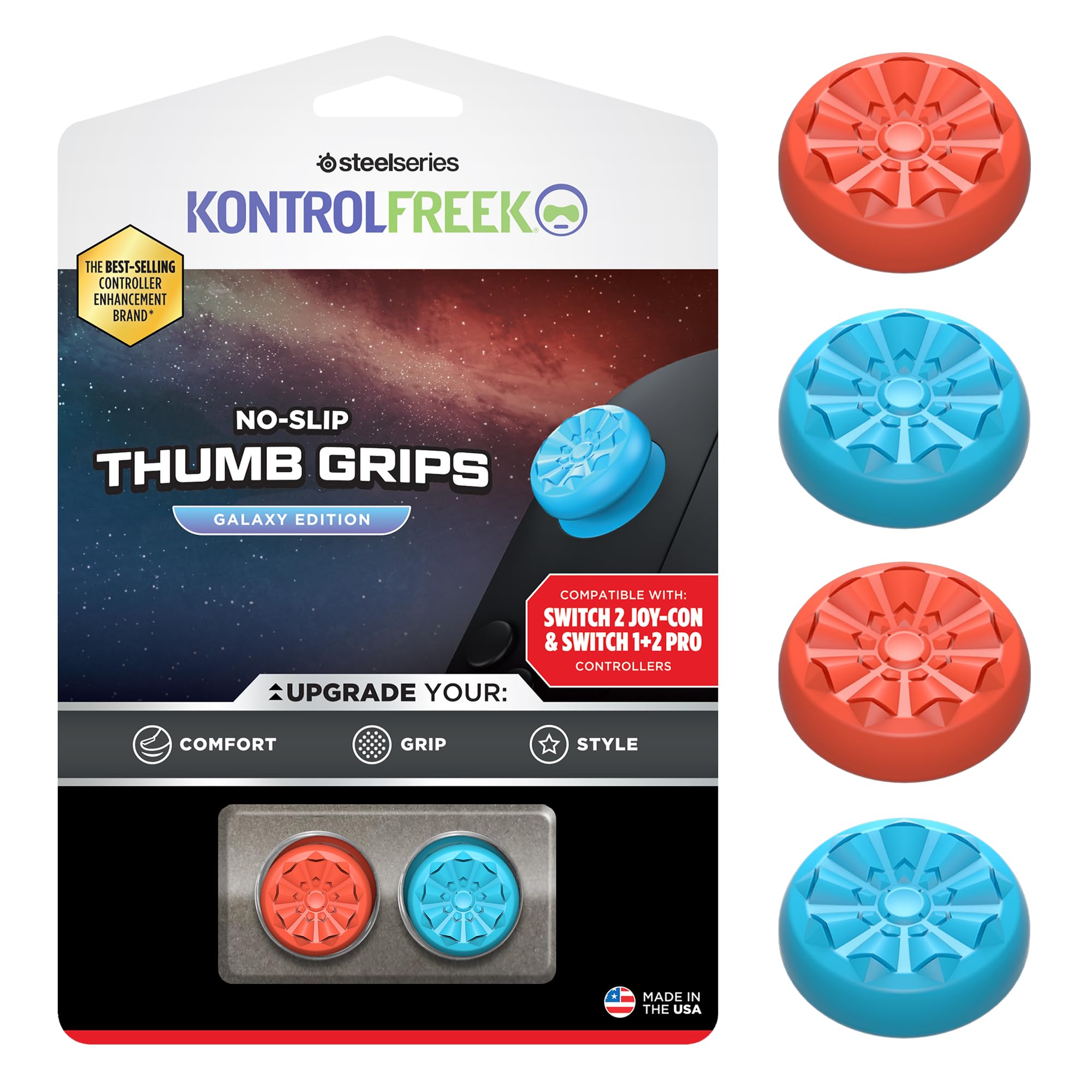 KontrolFreek No-Slip Galaxy Edition Switch 2 Thumb Grips | Performance Thumbsticks for Nintendo Switch 2 Pro Controller & Joy-Con | Red & Blue
