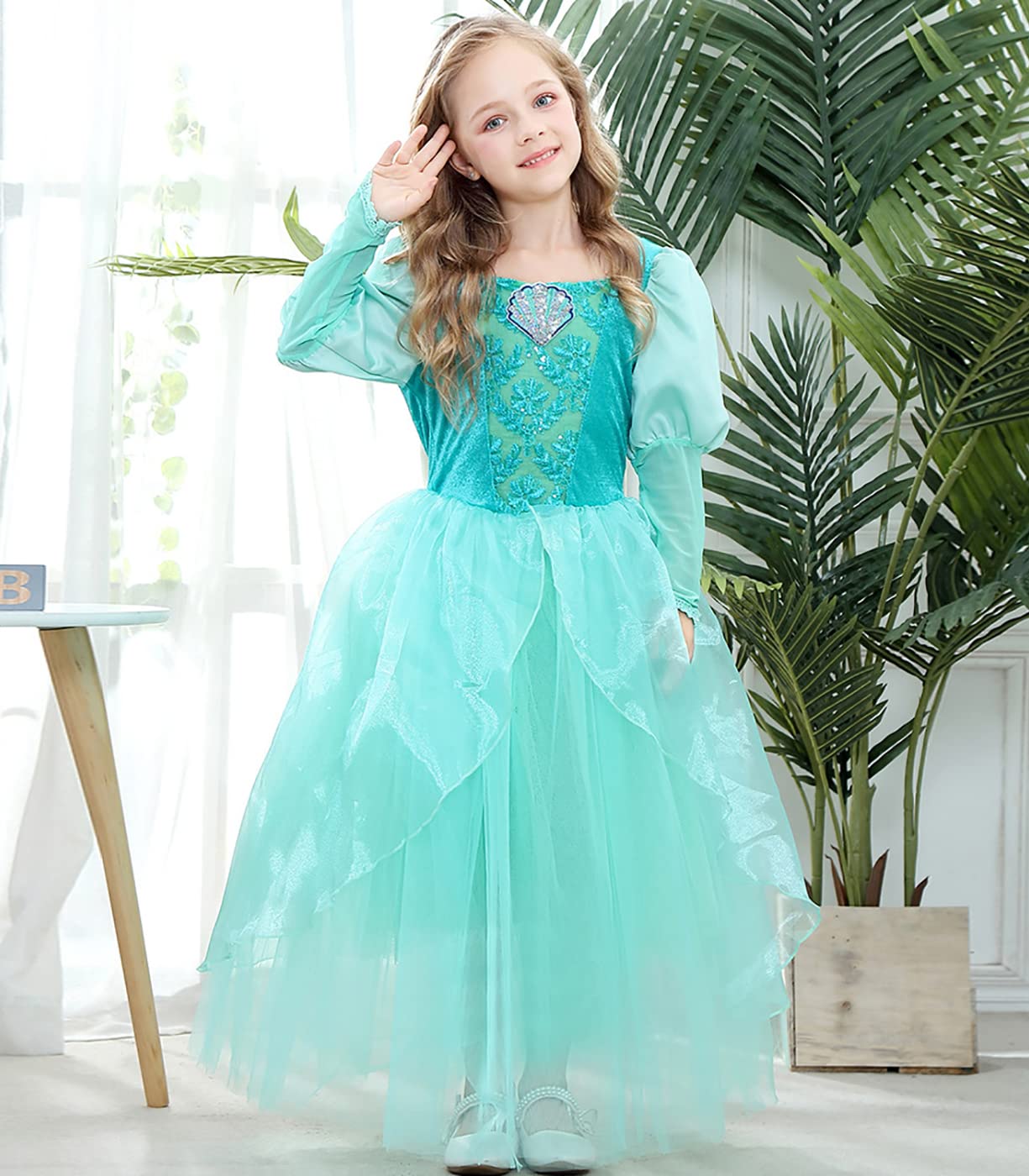 Emin Ragazza Costume da Sirena Principessa Vestito da Principessa Ariel con Accessori Parrucca Costume da Halloween Carnevale Cosplay Compleanno Natale Festa Vestito Fantasia