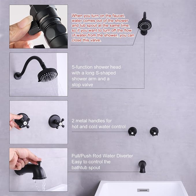 Set de Grifería de Ducha de 2 Manijas Negro Mate miniatura 3