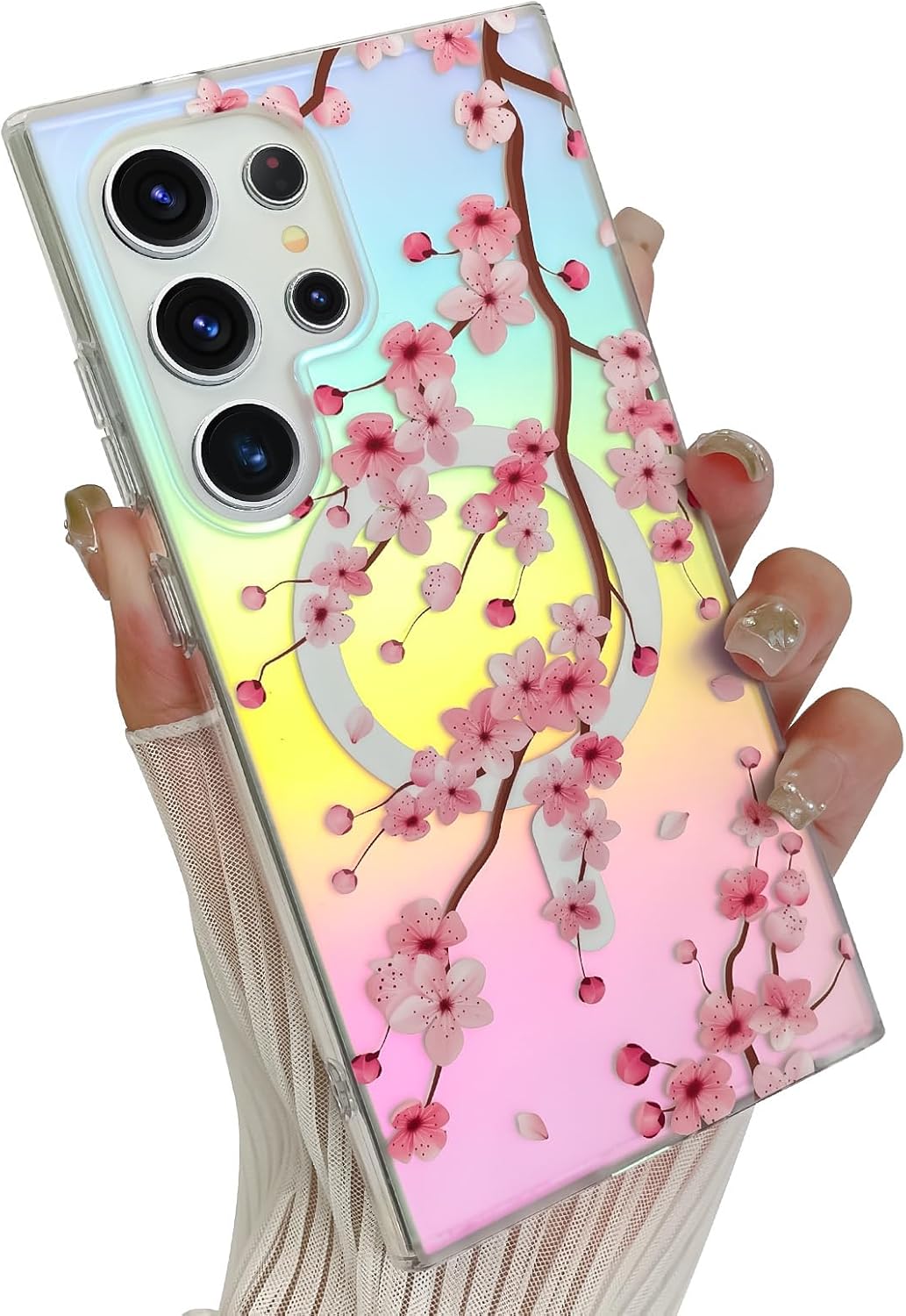 OOK Case for Samsung Galaxy S26 Ultra, Vibrant Floral Garden Design, Color-Shifting Iridescent Glow, Compatible with MagSafe - Fluorescent Glitter Bling Shockproof Magnetic Cover for Women Girls