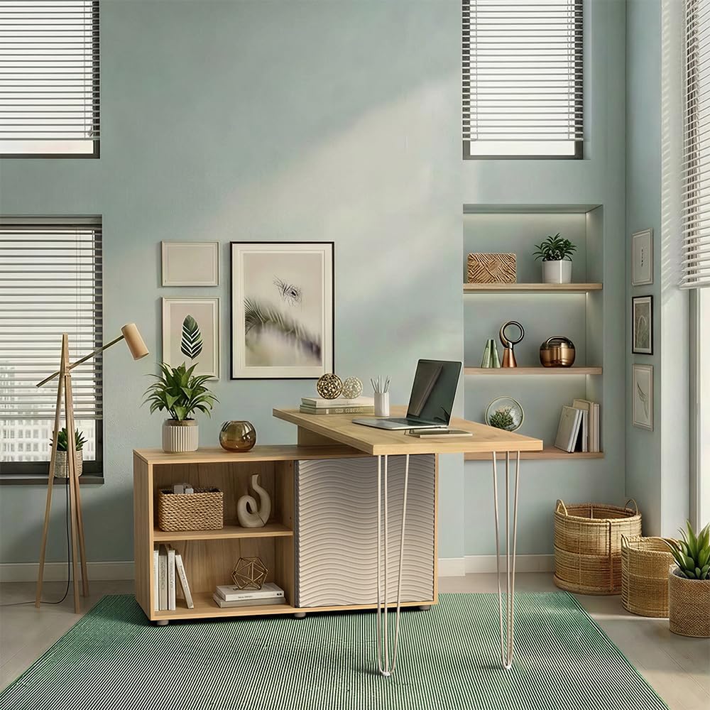 Vicco Bureau d'angle Notivo, Cachemire, 135x55cm | avec armoire de classement, adapté au télétravail et au bureau