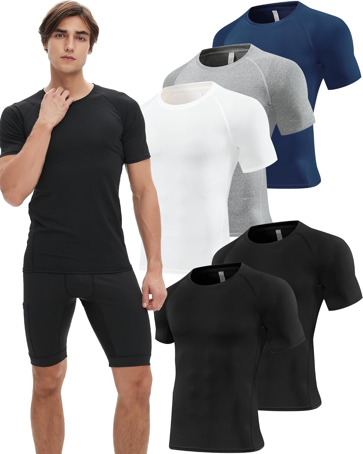 5 Pack Compression Shirt for Men Compression Shirts Short Sleeve Cool Dry Athletic Workout Base Layer Undershirt Tops
