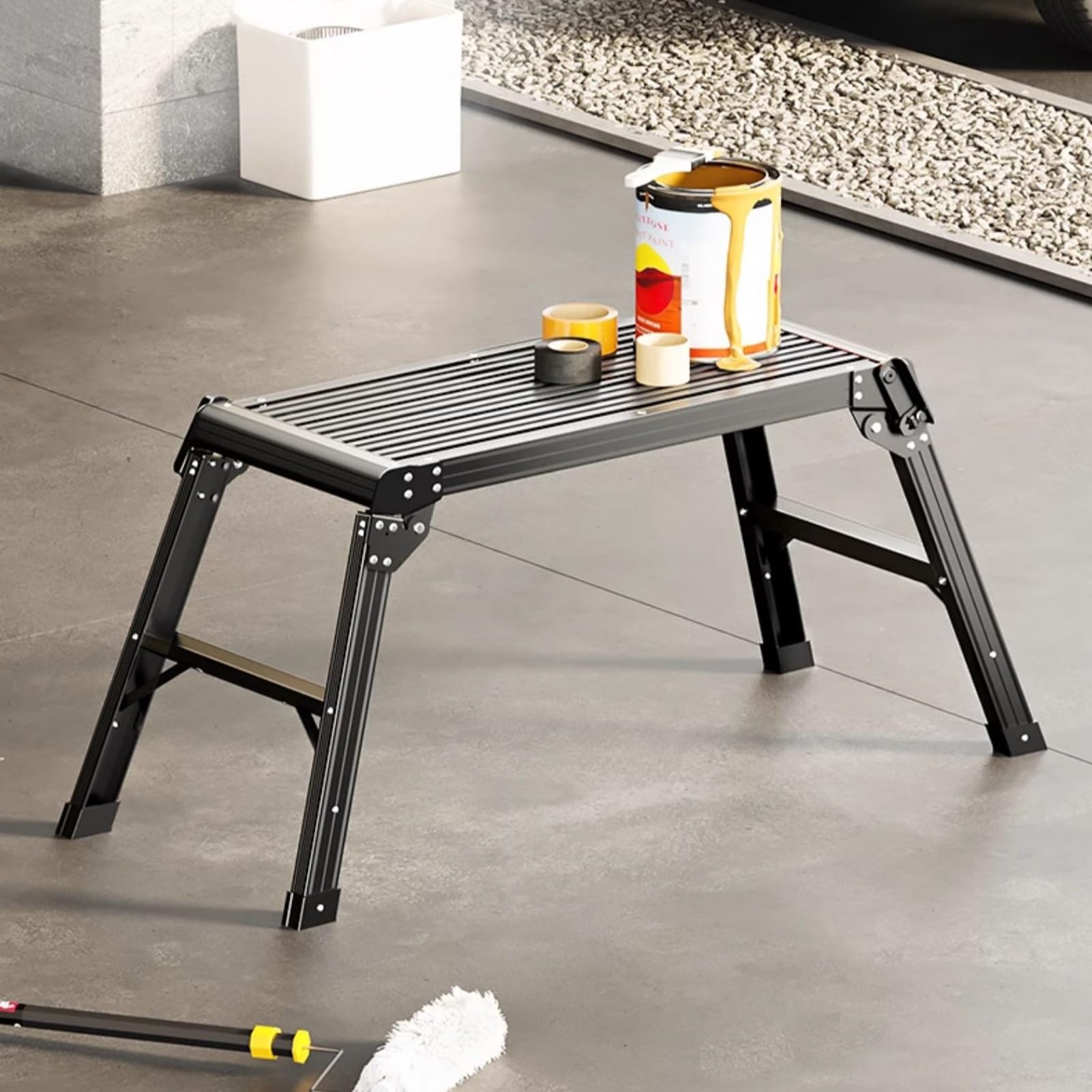 Taburete plegable de plataforma de trabajo de aluminio, resistente, capacidad de 150 kg para escalada en coche, picnic, uso al aire libre, andamio portátil