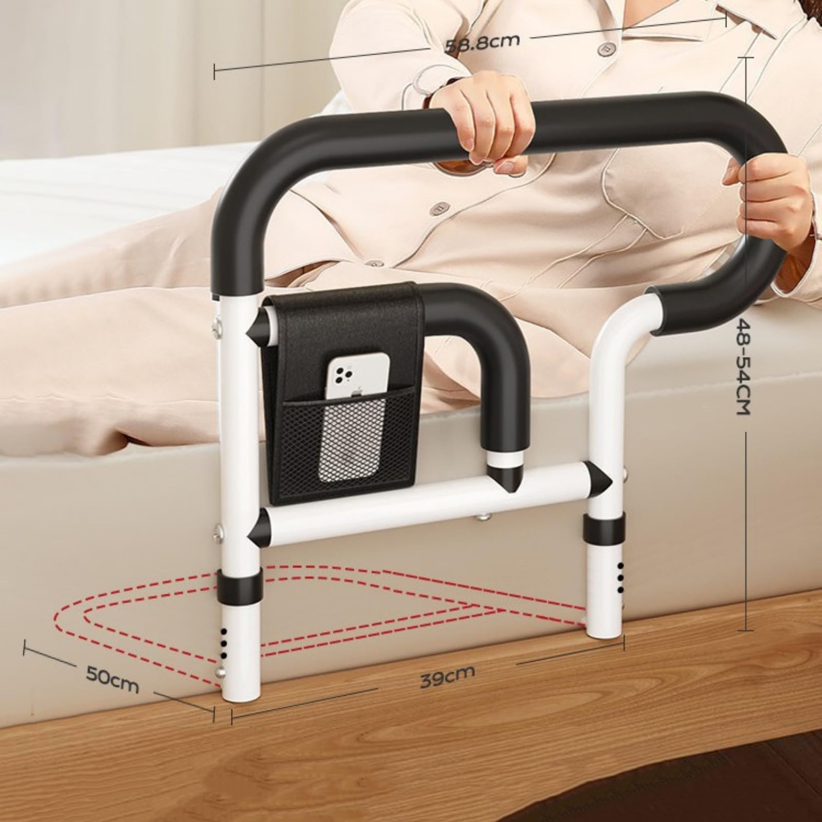 Nowoczesny minimalistyczny stalowy podłokietnik łóżka dla seniorów, pomoc przy wstawaniu, poręcz łóżka, rama bezpieczeństwa, regulacja 3-stopniowa Liftup Model