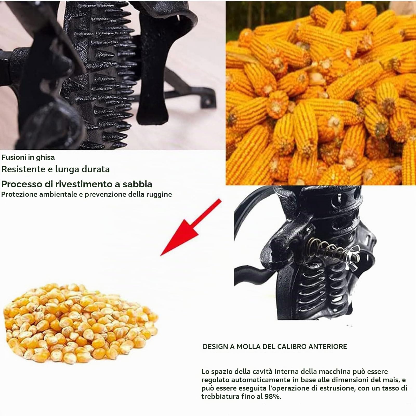 Cancellatore di Mais Manovella, Macchina per Trebbiatura di Mais, Sheller Manuale con Rivestimento Antiruggino 40-60 Kg di Tre Ore Efficienza per le Piccole Fattorie a Casa Uso