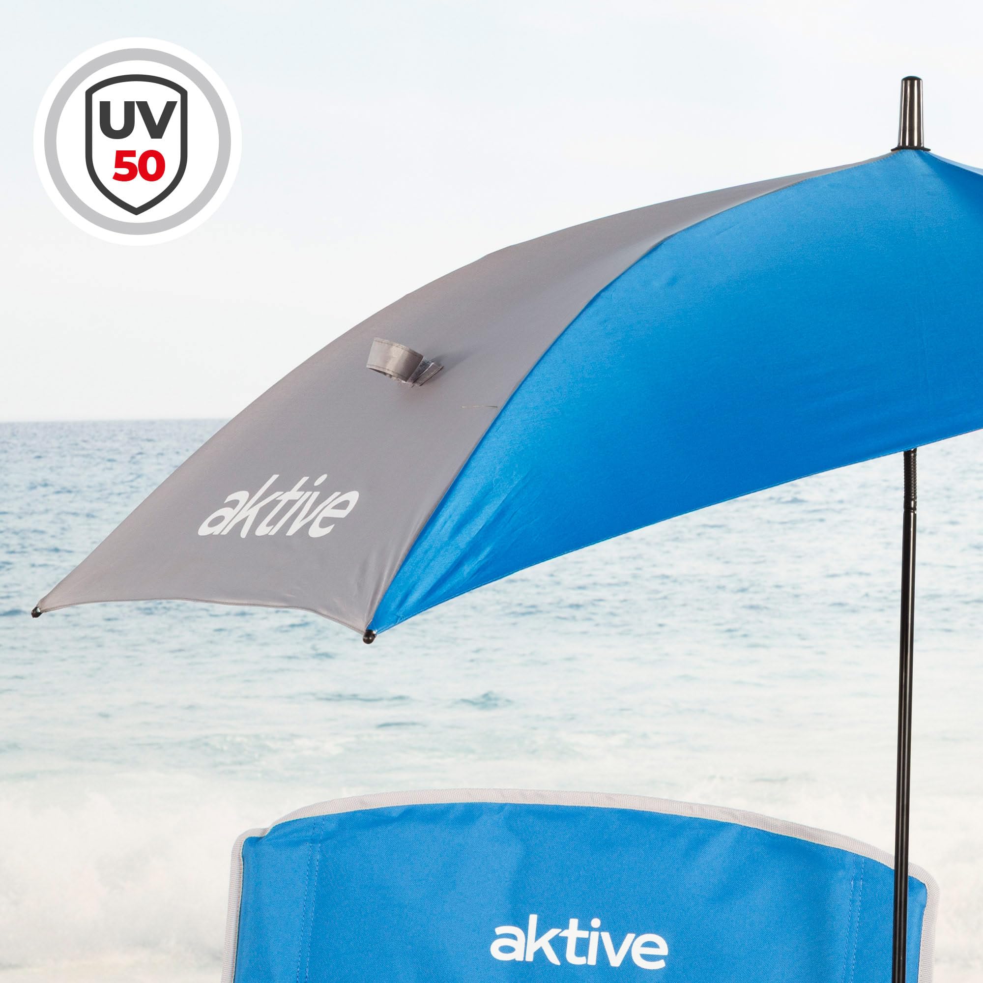 AKTIVE Silla plegable con sombrilla y posavasos, 50x49x65 cm, Silla camping portátil, Silla playa plegable, Silla con sombrilla, Silla con posavasos, Bolsa de transporte (62527)