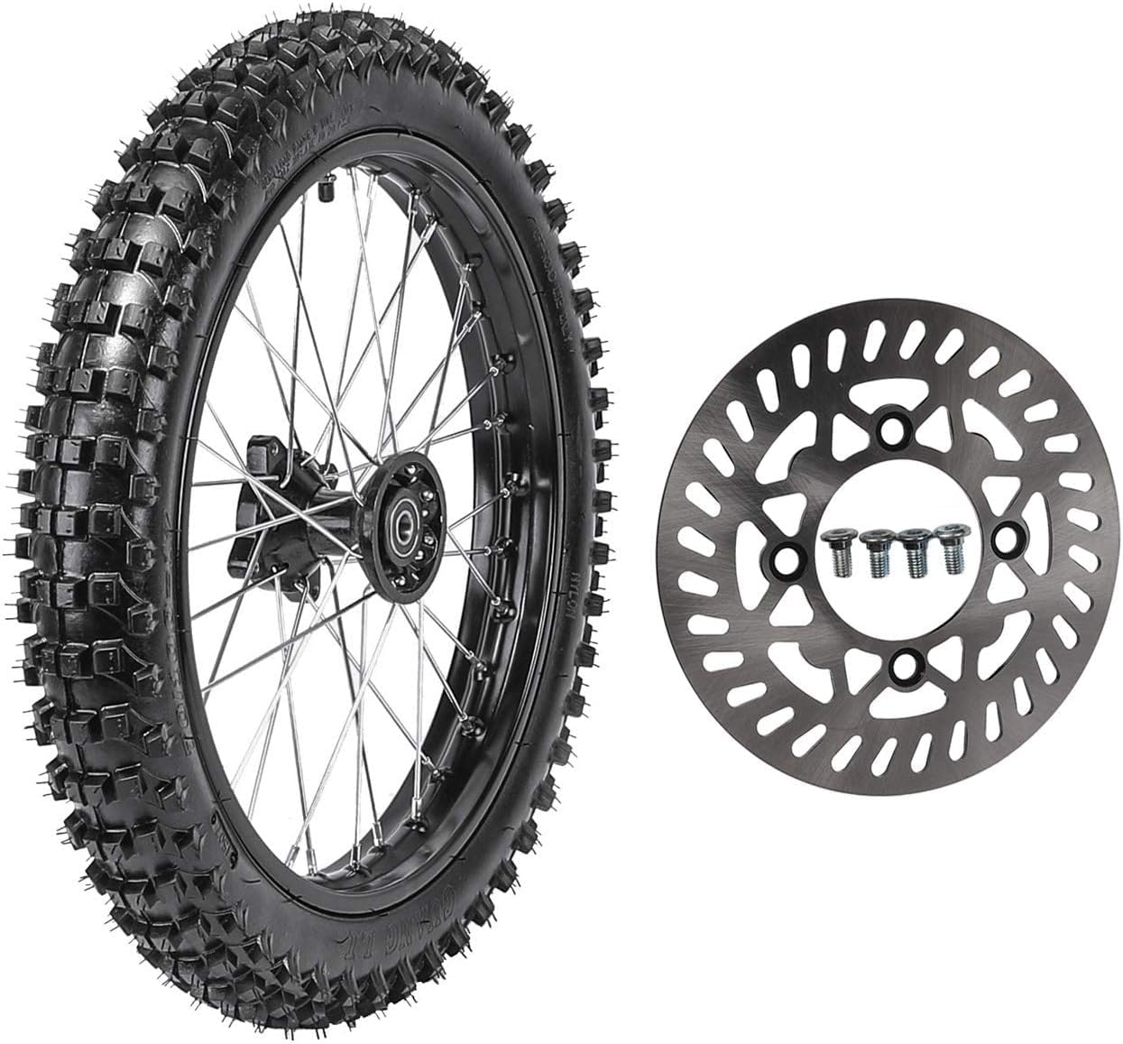 70/100-17 Dirt Bike Tire 17" Inch 70/100-17 (2.75x17) 1.6x17 Front Wheel Tire Rim and Inner tube with 15mm Bearing for 110cc 125cc 150cc Pit Bike Apollo DB27 RFZ TaoTao SSR with Brake Rotor