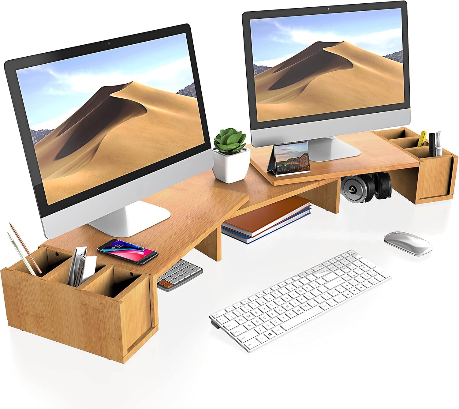 MUGATH wooden monitor stand with Stationery Storage ,Dual Monitor Stand Riser -3 Shelf Screen Laptop Stand with Storage Length and Angle Adjustable Desktop Organizer Stand for Computer,Laptop, Printer (B0D8G1YHVC) Amazon Price History, Amazon Price Tracker