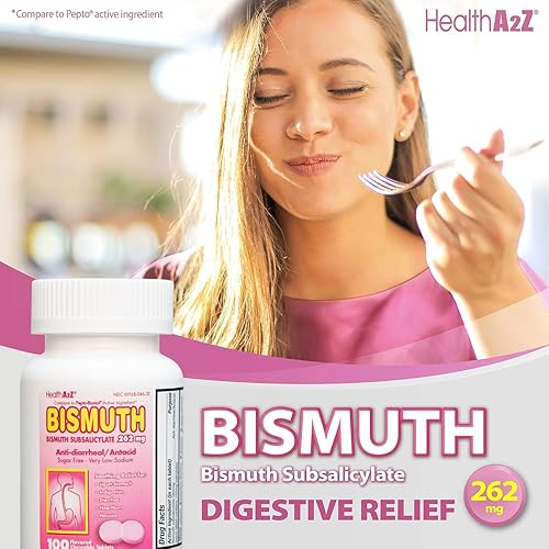 Miniatura 9 de HealthA2Z® Paquete de ahorros mega: subsalicilato de bismuto de 262 mg, 100 tabletas masticables y organizador de pastillas XL de 7 días