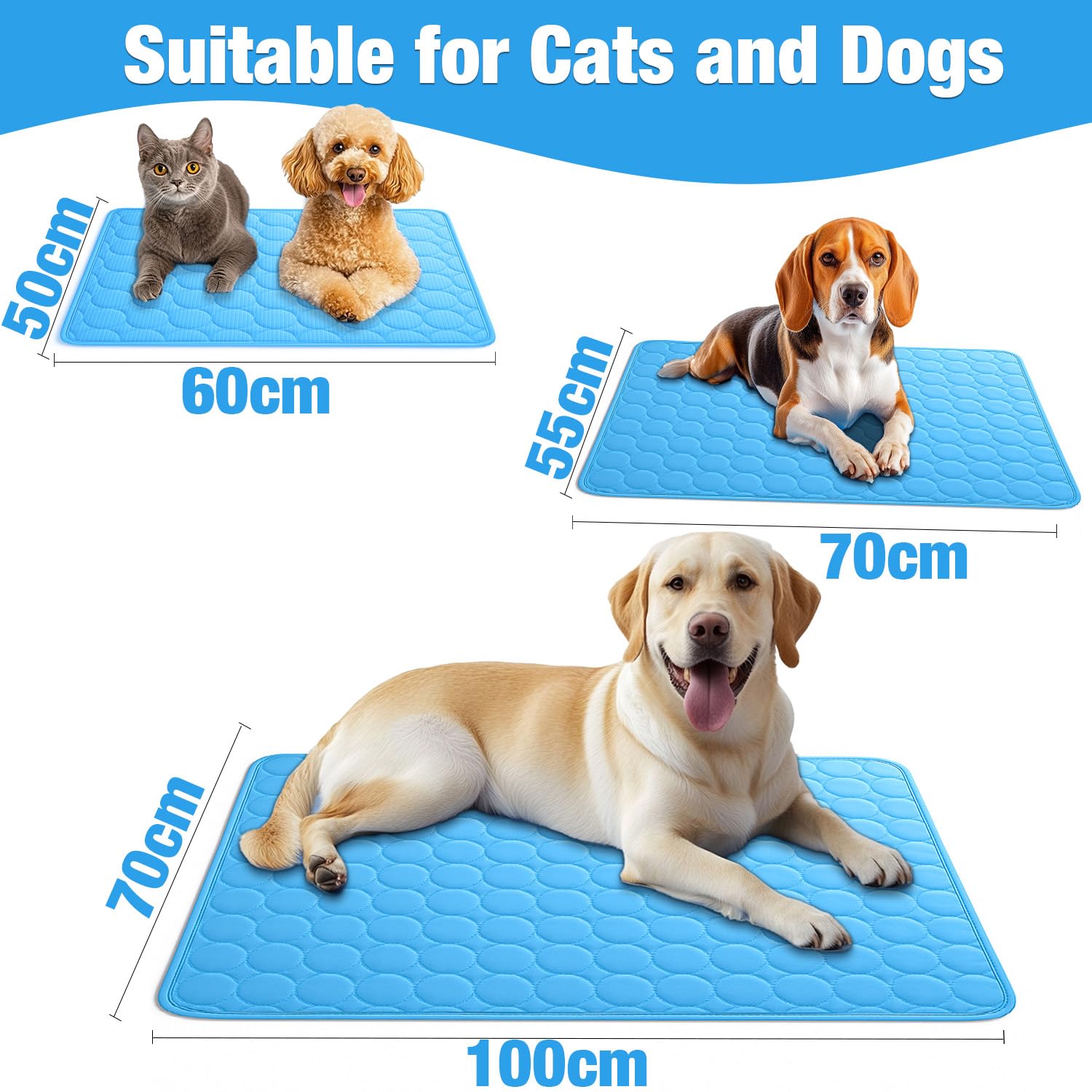 Tappetino Rinfrescante per Cani e Gatti Cuscino Refrigerante Lavabile Antiscivolo Multiuso Blu 60 x 50 cm