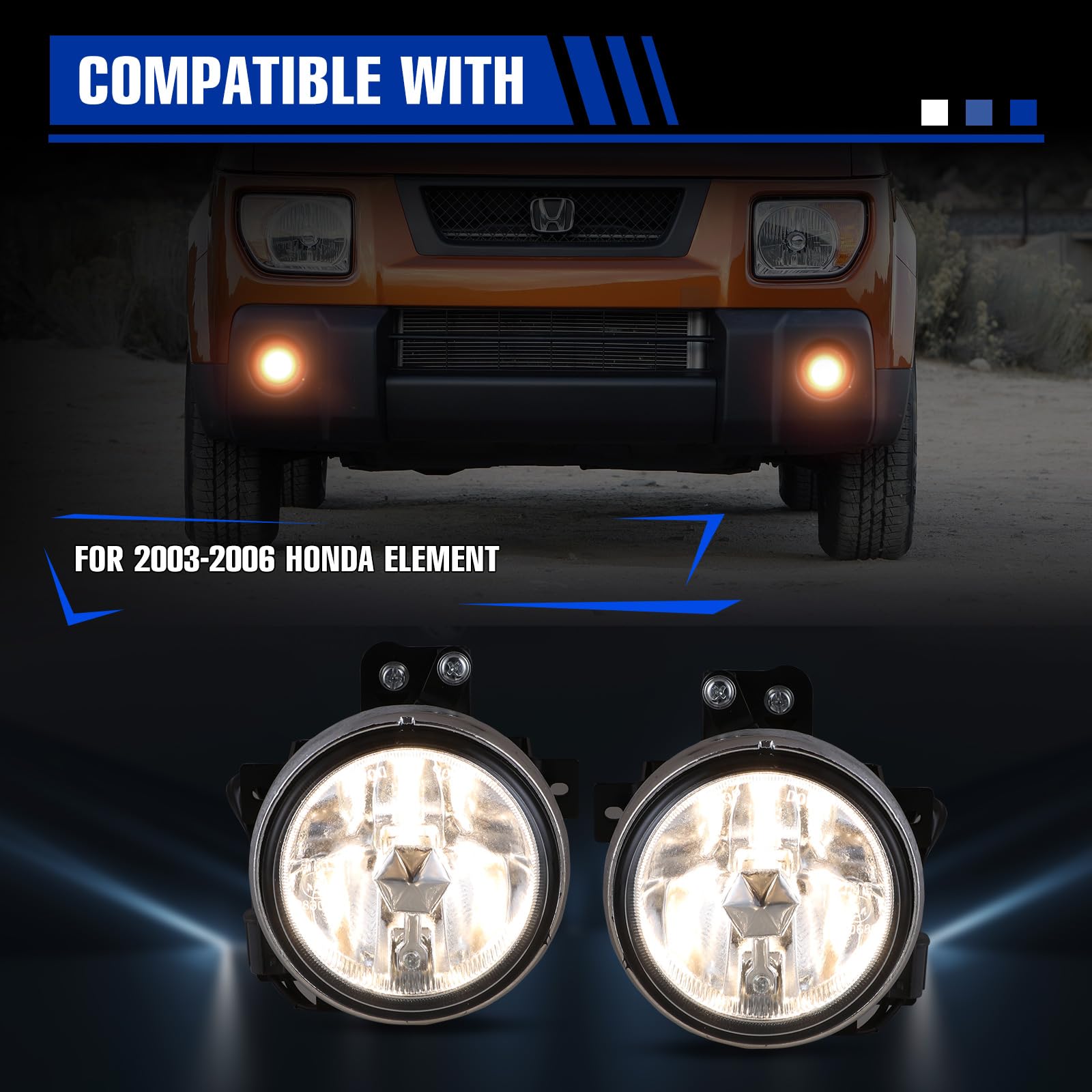 I1MOTOR Fog Lights Lamps compatible for 2003-2006 Honda Element Driver Passenger Replacement H3 12V/55W Bulbs +Wiring Harness Kit included