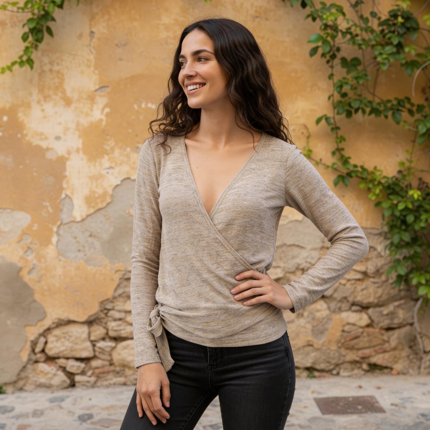 GURU SHOP Damen Wickelshirt Yogashirt Pullover