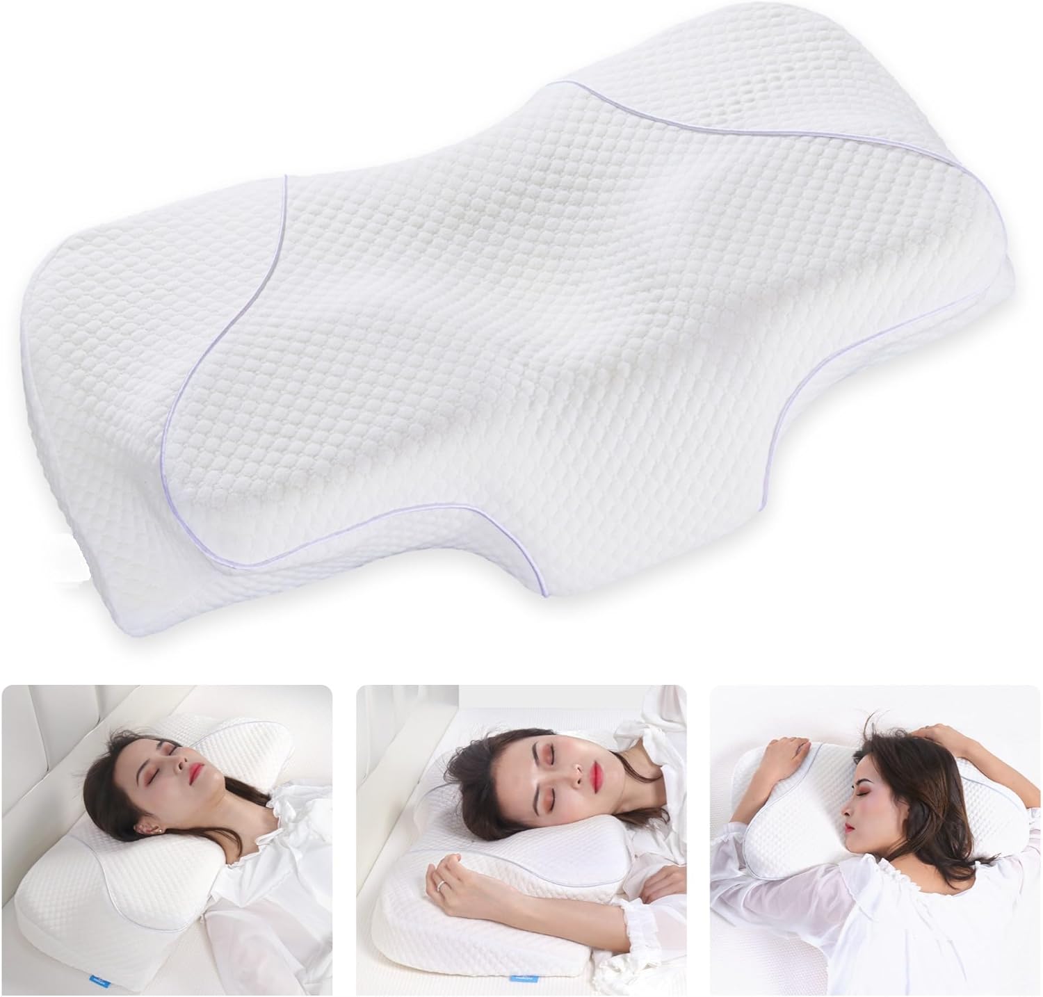 Cervical Neck Pillow, Ergonomic Pillow for Neck and Shoulder Pain Relief,Orthopedic Pillow for Back Sleeping, Contour Memory Foam Pillow for Side and Stomach Sleepers, White