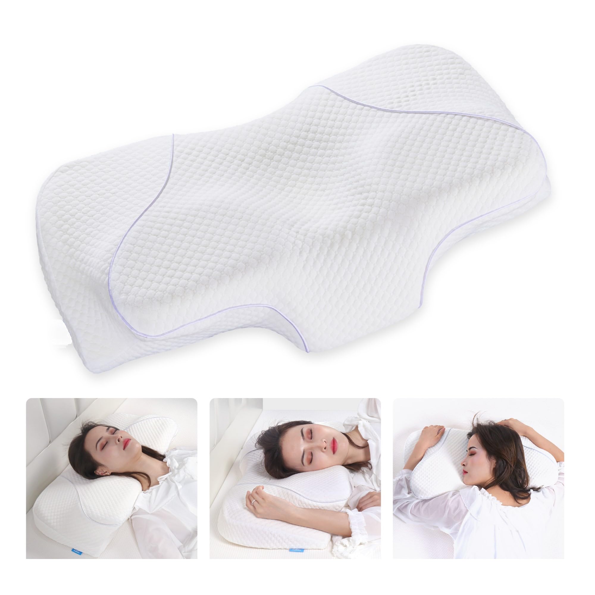 Cervical Neck Pillow, Ergonomic Pillow for Neck and Shoulder Pain Relief,Orthopedic Pillow for Back Sleeping, Contour Memory Foam Pillow for Side and Stomach Sleepers, White