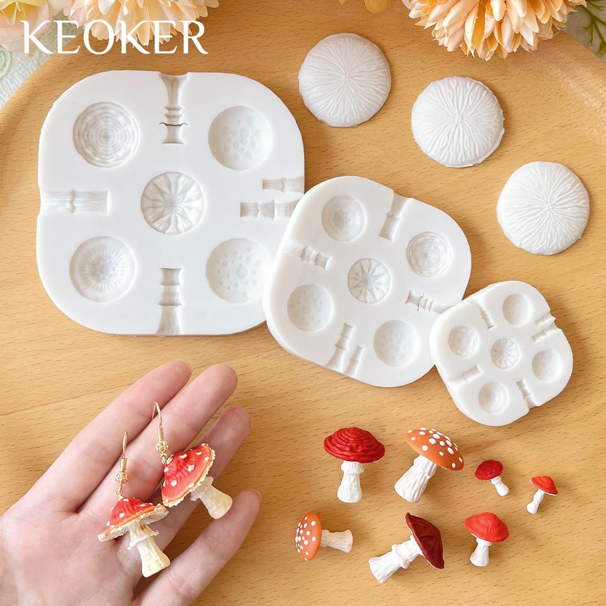 Keoker Mushroom Polymer Clay Silicone Mold, 5 Shapes 3 Sizes Mushroom Fall Polymer Clay Tools for Jewelry Making