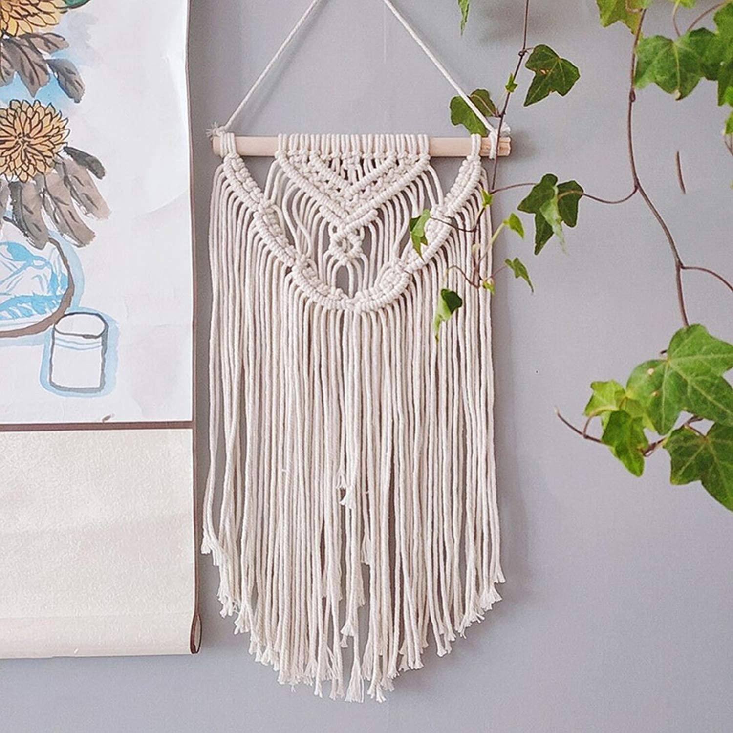 CRYSEU Macrame Wall Hanging Tapestry Small Bohemian,Handmade Tassel Woven Tapestries