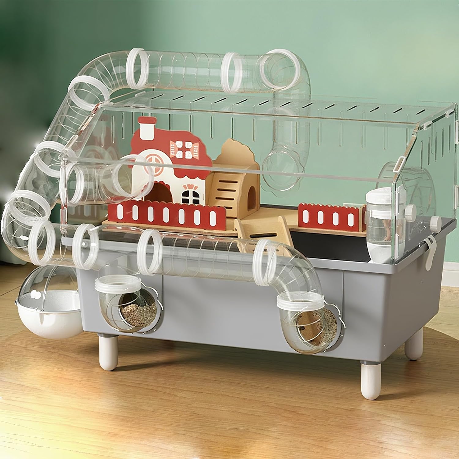 Large Hamster Cage 17x11x13 Inch Acrylic Habitat – Multi-Level Enclosure for Dwarf/Syrian Hamsters, Mice & Gerbils (Ventilated Design & Removable Base) (Grizzly, 17.7×11.81×13 in)