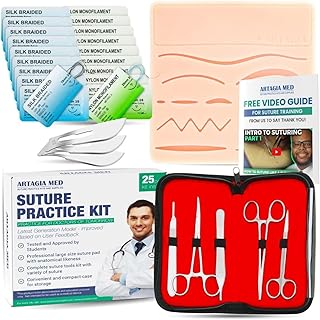Complete Suture Practice Kit for Suture Training, Including Large Silicone Suture Pad with pre-Cut Wounds and Suture Tool kit (25 Pieces). 2nd Generation Model. (Demonstration and Education Use Only)