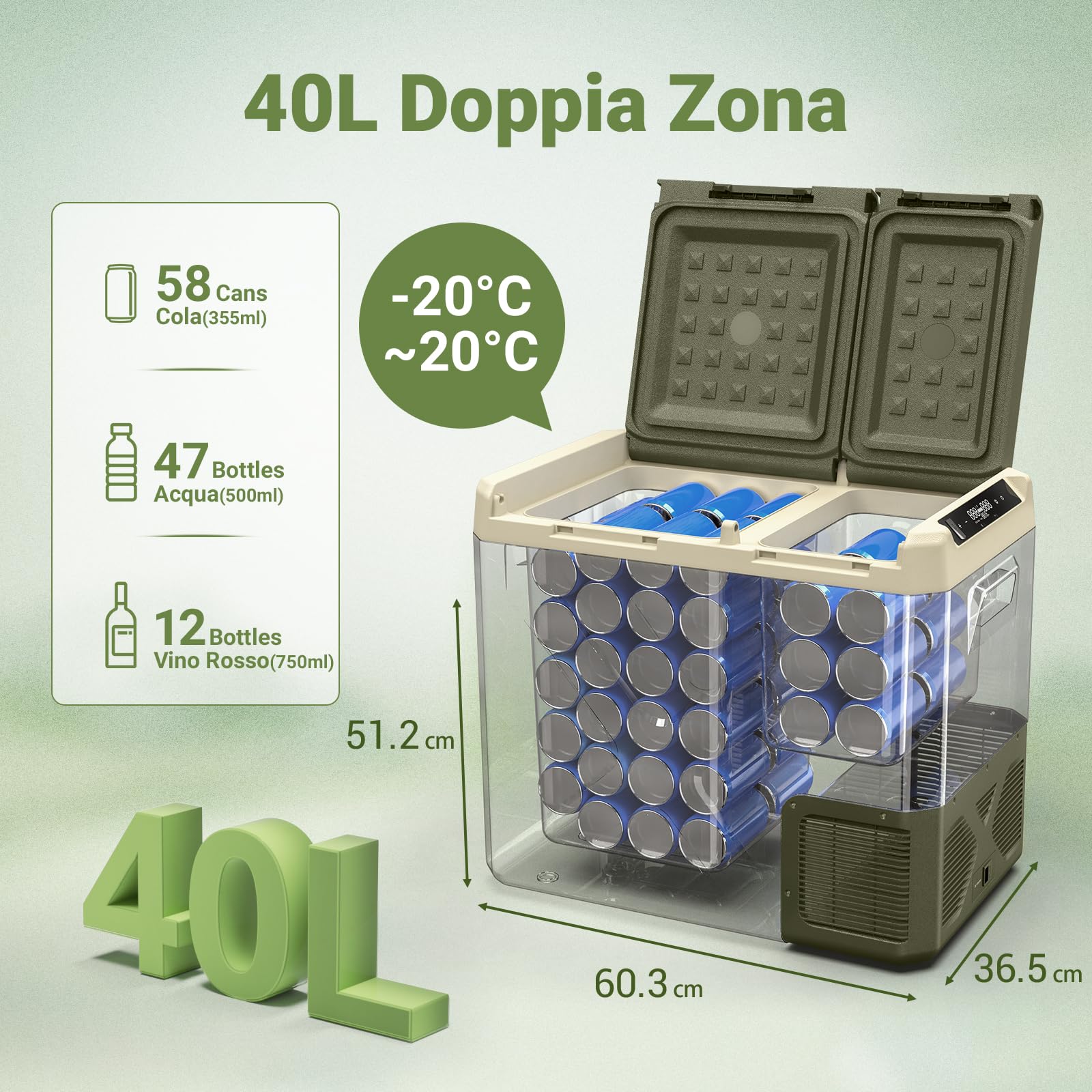 AAOBOSI Frigo Portatile 40L,Frigorifero Portatile 12v 220v Di Controllo,Frigo Da Campeggio 12/24V DC E 100-240V AC,Per L'Auto e La,RV,Viaggi