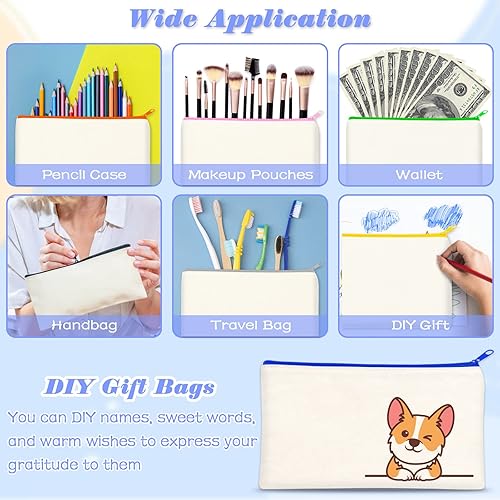 Vista 36 de ZeeDix Bolsa de lona, bolsa de cosméticos multiusos con cremallera, bolsa de lona con cremallera para manualidades, bolsas de maquillaje en blanco