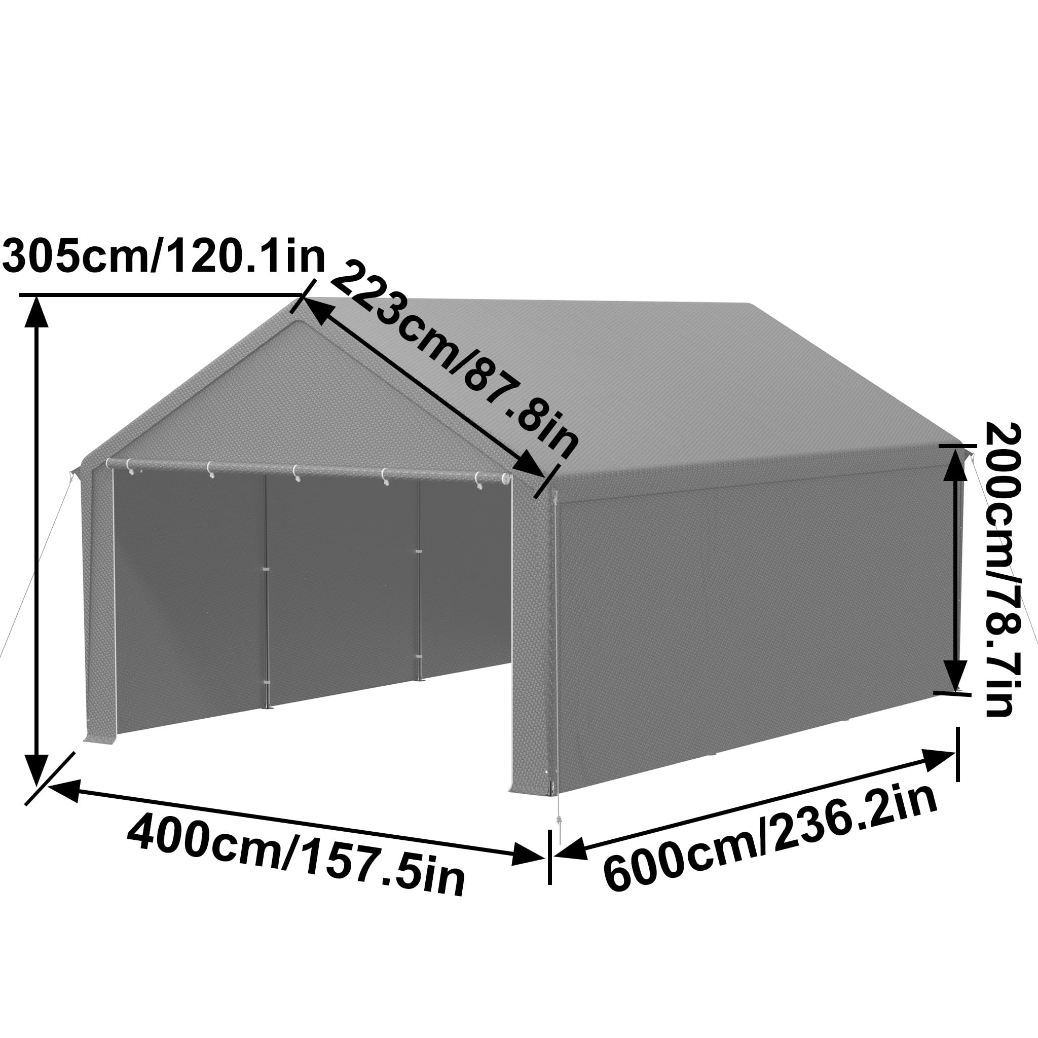 LZQ Lagerzelt 4x6 m – Gerätezelt, Gerätehaus & Zeltgarage mit robuster PE-Plane – wetterfester Unterstand mit Dachverstärkung & Bodenrahmen für Werkzeuge, Geräte, Garten & Baustelle (Grau)