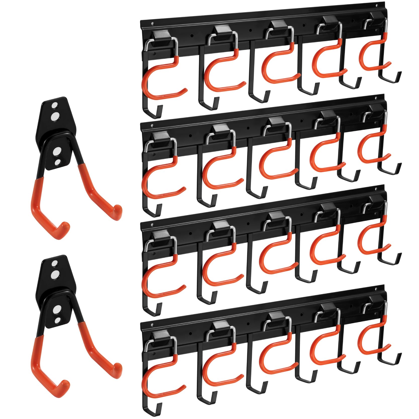 68" Garage/Jardin mural organisateur Garage & Locker avec petit crochet en U pour garage, vélos, échelles, vélos, chaises, balais, râteaux, pelles, pelles (4 rails)