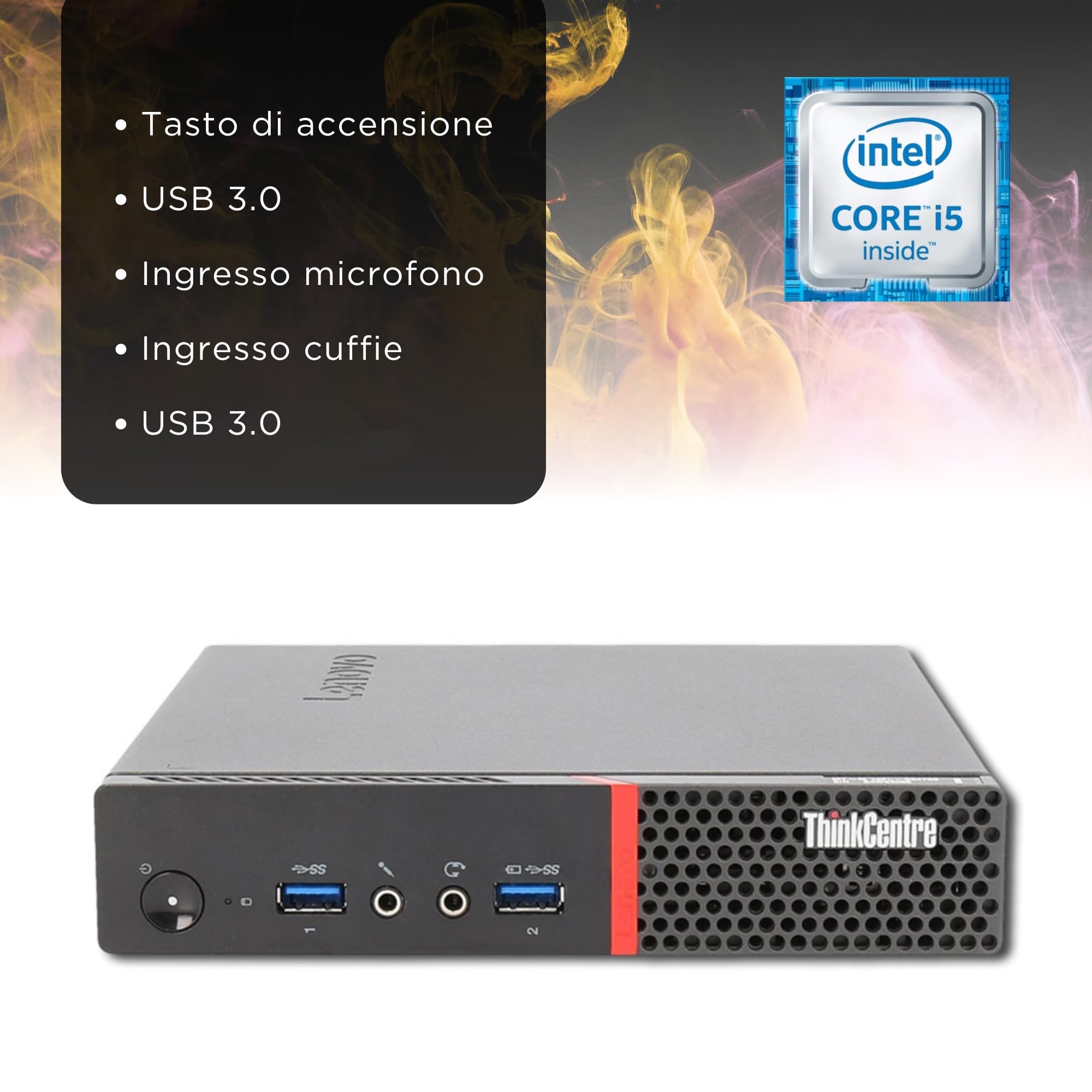 Lenovo ThinkCentre, Mini Pc Tiny, Intel i5-6500T 4 Core 2.5Ghz, Ram 8Gb SSD 256Gb, Pc Desktop Mini Pronto all'uso con Libre Office e Chiavetta Wi-fi (Ricondizionato)