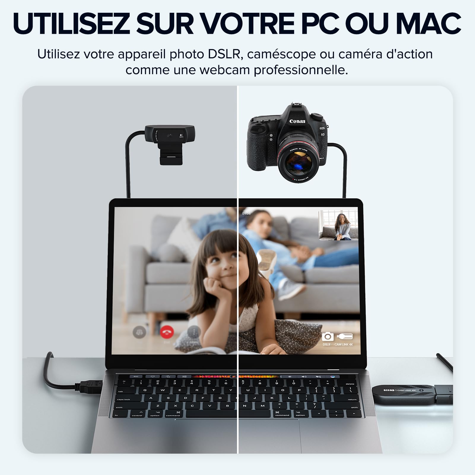 Mwin Carte de Capture vidéo, Cam Link 4K, Full HD 4K30/1080p120, Faible Latence, HDMI vers USB 3.0, Capture de Jeux vidéo pour Jeux, Streaming, Diffusion en Direct, enseignement en Ligne, conférence