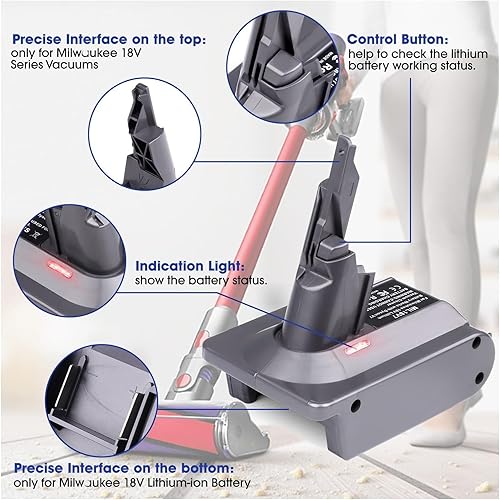 Miniatura 4 de URUN Adaptador 2 en 1 V7V8 para Milwaukee M-18 18V Batería Convertir a Dyson V78 Aspiradora de mano Batería Compatible con V78 Animal V78 Absolute