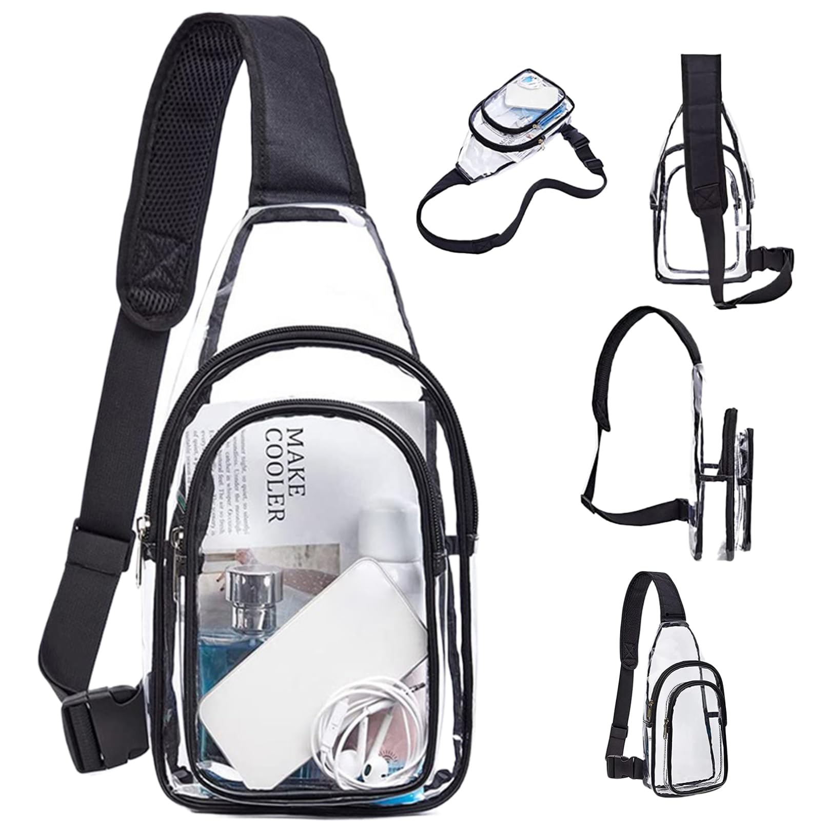 Ginwrek clear bag for stadium events Clear Sling Bag Pvc Crossbody Waterproof Lightweight Transparent Shoulder Crossbody Backpack Casual Chest Daypack