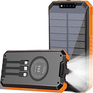 Cargador solar batería inalámbrica 49800mAh PD18W QC3.0 Carga rápida 3 cables con USB-C 6 salidas y 2 entradas para teléfono celular